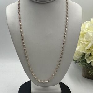 FAS Vintage ItalyTwisted Sparkling Herringbone Chain Necklace sterling silver